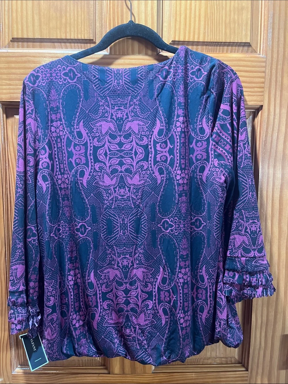 Alfani Purple and Black Paisley-Print Long Sleeve Top